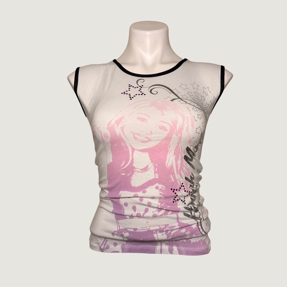 Y2K Vintage Disney Scene Hannah Montana Graphic Tank Top Baby Tee Rhinestone #15